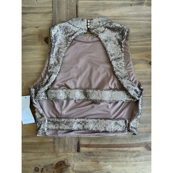 Tobi Gold Sequin Top Backless Open Back Women’s Medium NWT - Picture 3 of 6